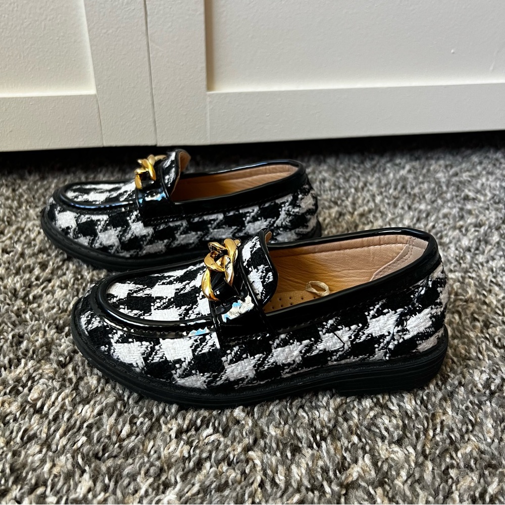 Atalina Toddler Girl Loafers Houndstooth With Gold Chain‎ Link Size 10 - Picture 2 of 16